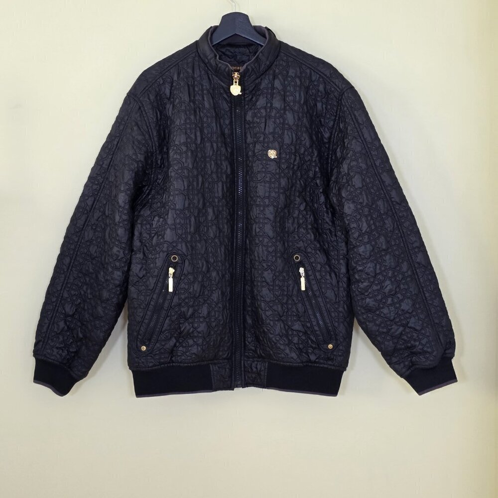 Vtg Rocawear Quilted Jacket Mens M Black Full Zip LS No Hood Pockets Logo Rapper